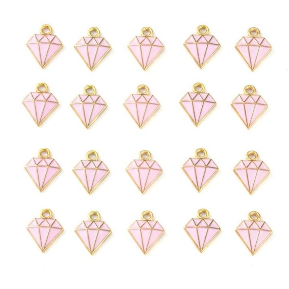 20pc Pink & Light Gold Diamond Enamel Charms 15x11mm